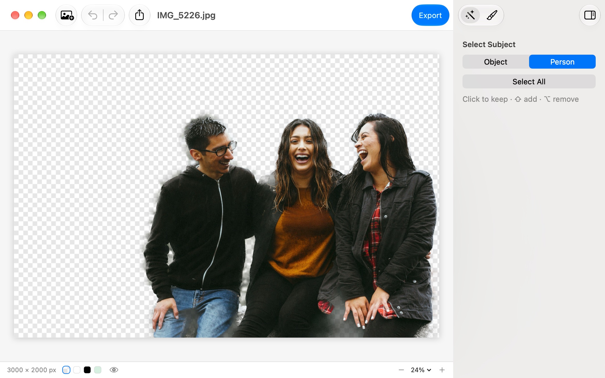 Alpha: Click to choose what stays